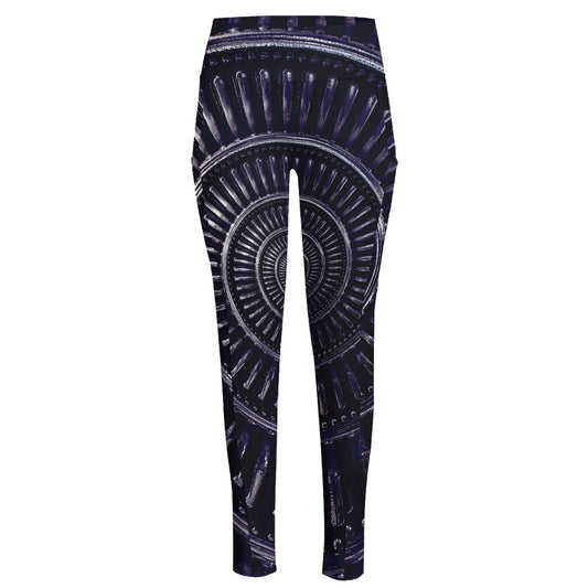 Dark Navy Metal Spiral Print High-Waisted Pocket Leggings