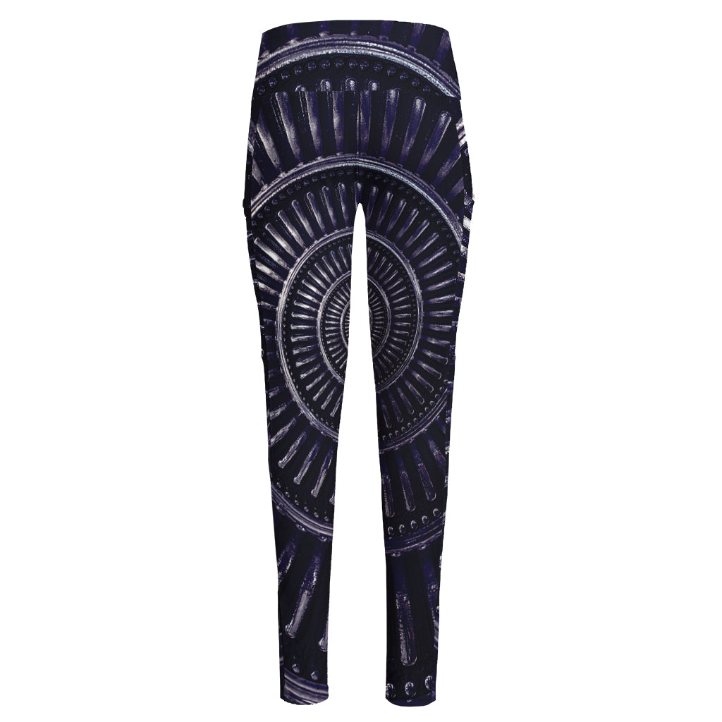 Dark Navy Metal Spiral Print High-Waisted Pocket Leggings