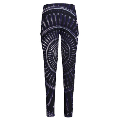 Dark Navy Metal Spiral Print High-Waisted Pocket Leggings