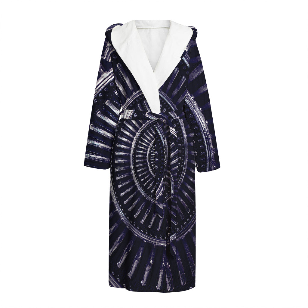 Dark Navy Metal Spiral Print Hooded Bathrobe