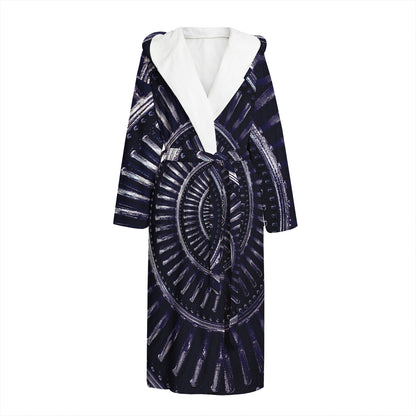 Dark Navy Metal Spiral Print Hooded Bathrobe