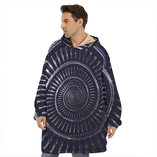 Dark Navy Metal Spiral Print Hoodie Blanket