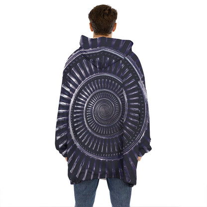 Dark Navy Metal Spiral Print Hoodie Blanket