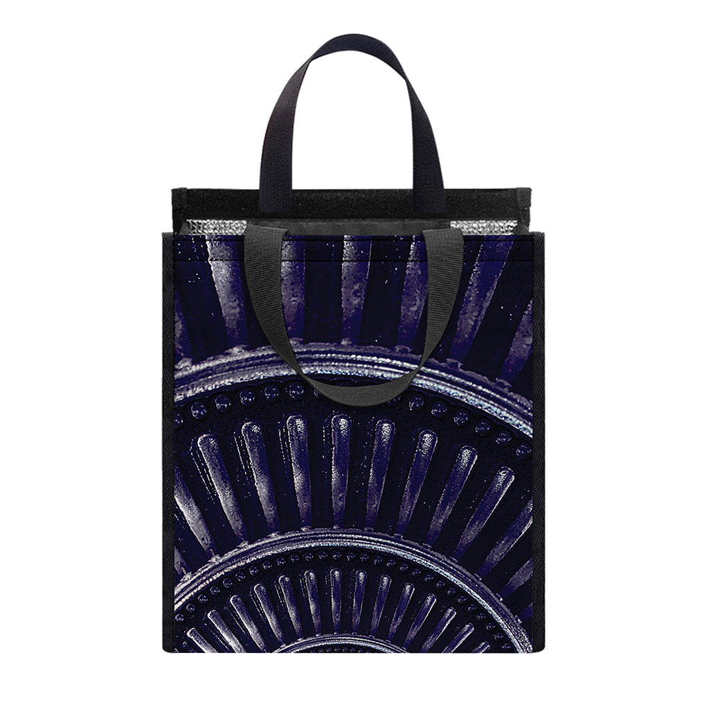 Dark Navy Metal Spiral Print Insulated Lunch Tote