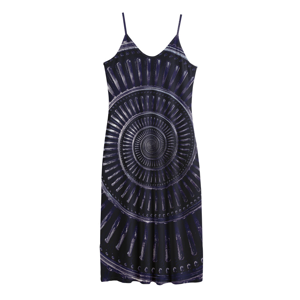 Dark Navy Metal Spiral Print Jersey Midi Cami Dress