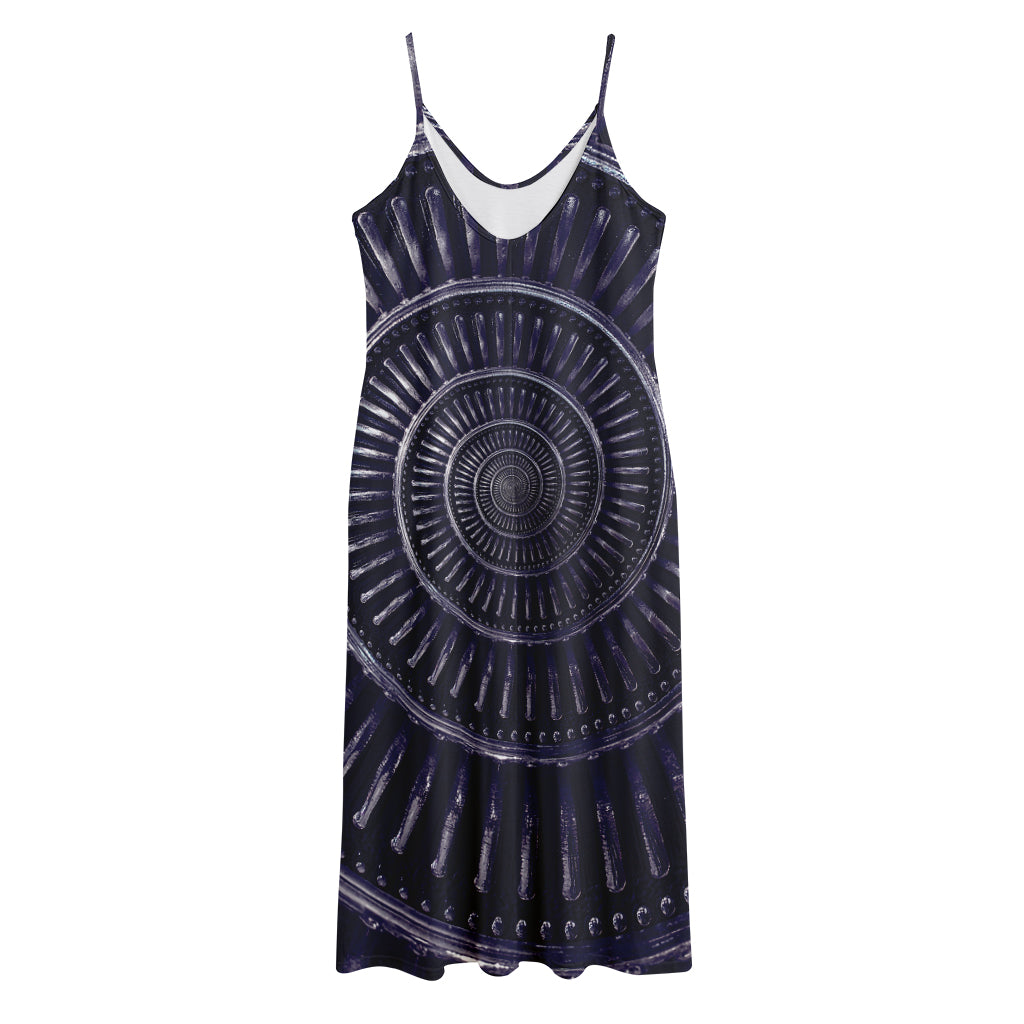 Dark Navy Metal Spiral Print Jersey Midi Cami Dress