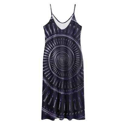 Dark Navy Metal Spiral Print Jersey Midi Cami Dress