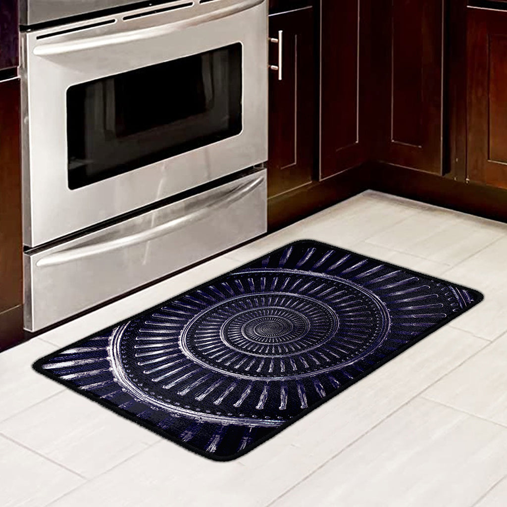Dark Navy Metal Spiral Print Kitchen Mat