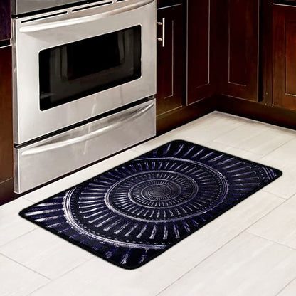 Dark Navy Metal Spiral Print Kitchen Mat