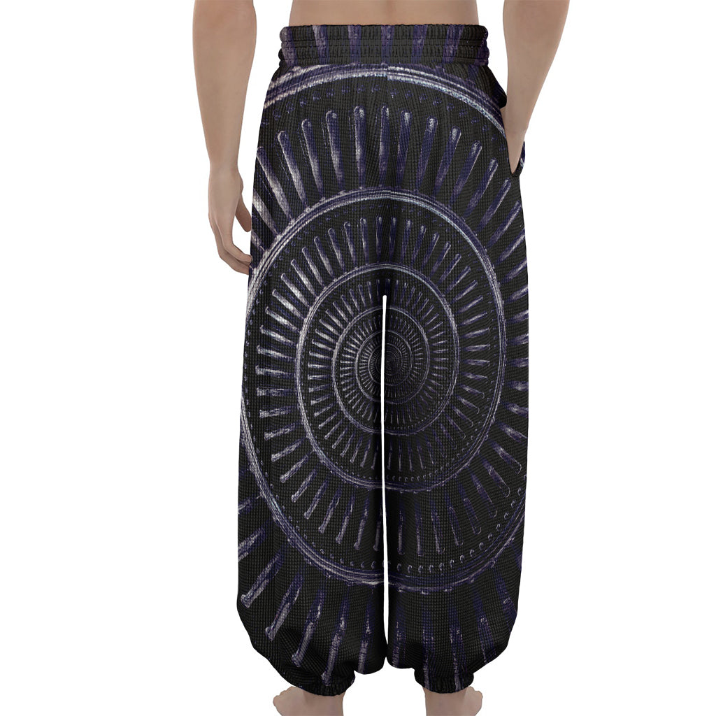 Dark Navy Metal Spiral Print Lantern Pants