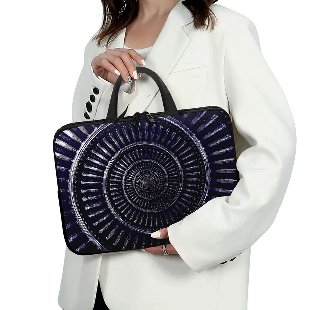 Dark Navy Metal Spiral Print Laptop Sleeve With Handle