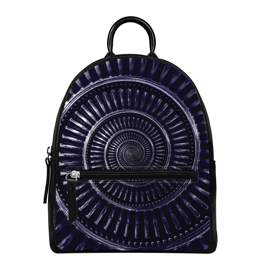 Dark Navy Metal Spiral Print Leather Backpack