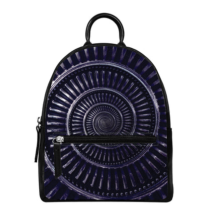 Dark Navy Metal Spiral Print Leather Backpack