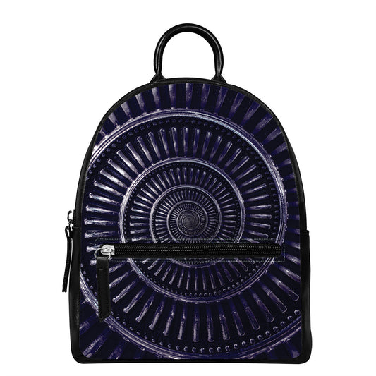 Dark Navy Metal Spiral Print Leather Backpack