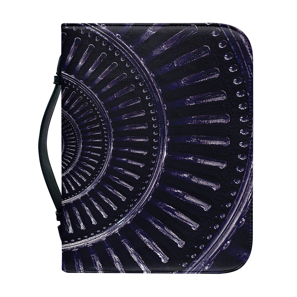 Dark Navy Metal Spiral Print Leather Bible Cover