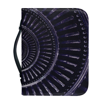 Dark Navy Metal Spiral Print Leather Bible Cover