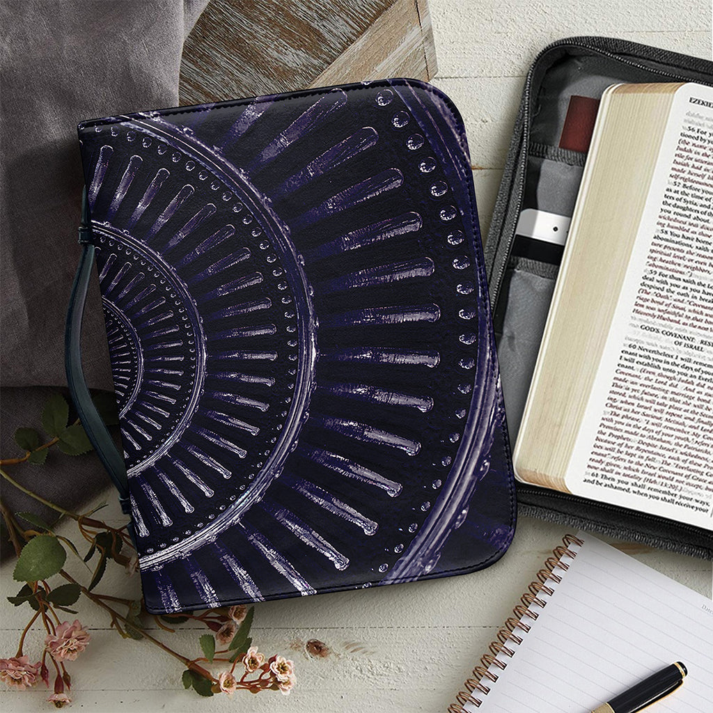 Dark Navy Metal Spiral Print Leather Bible Cover