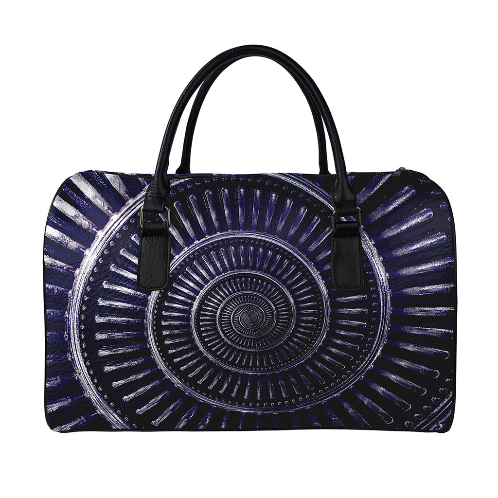 Dark Navy Metal Spiral Print Leather Duffle Bag