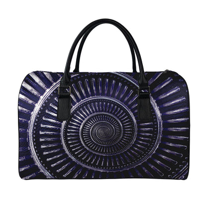 Dark Navy Metal Spiral Print Leather Duffle Bag