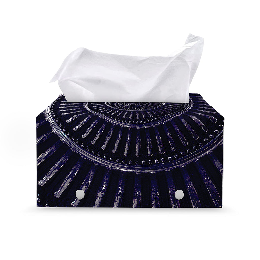Dark Navy Metal Spiral Print Leather Tissue Box Cover