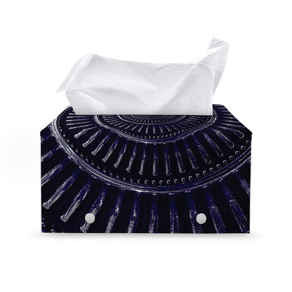 Dark Navy Metal Spiral Print Leather Tissue Box Cover