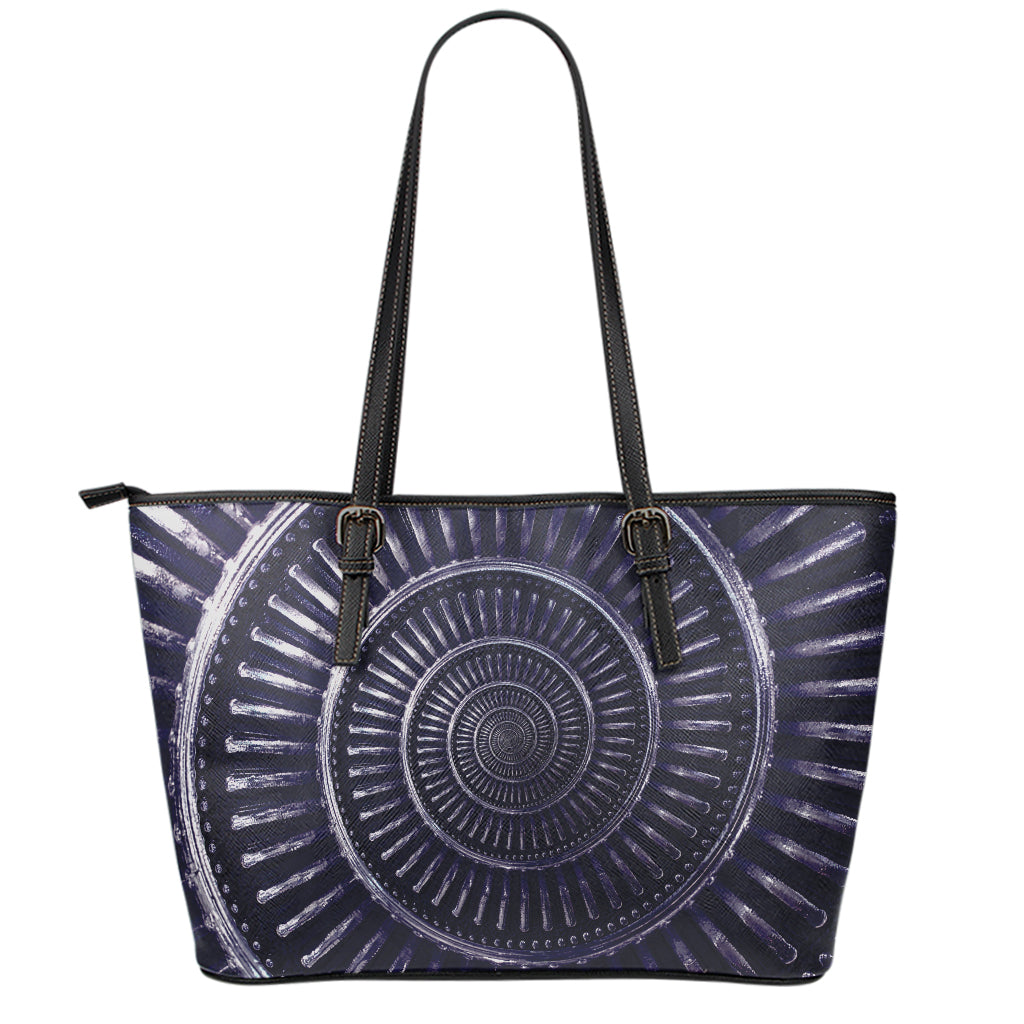 Dark Navy Metal Spiral Print Leather Tote Bag