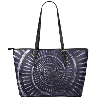 Dark Navy Metal Spiral Print Leather Tote Bag