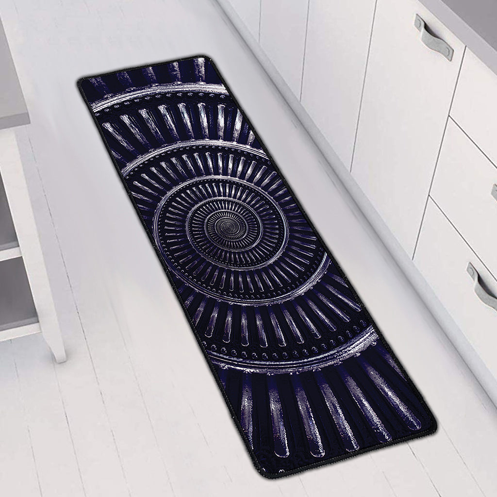 Dark Navy Metal Spiral Print Long Kitchen Mat