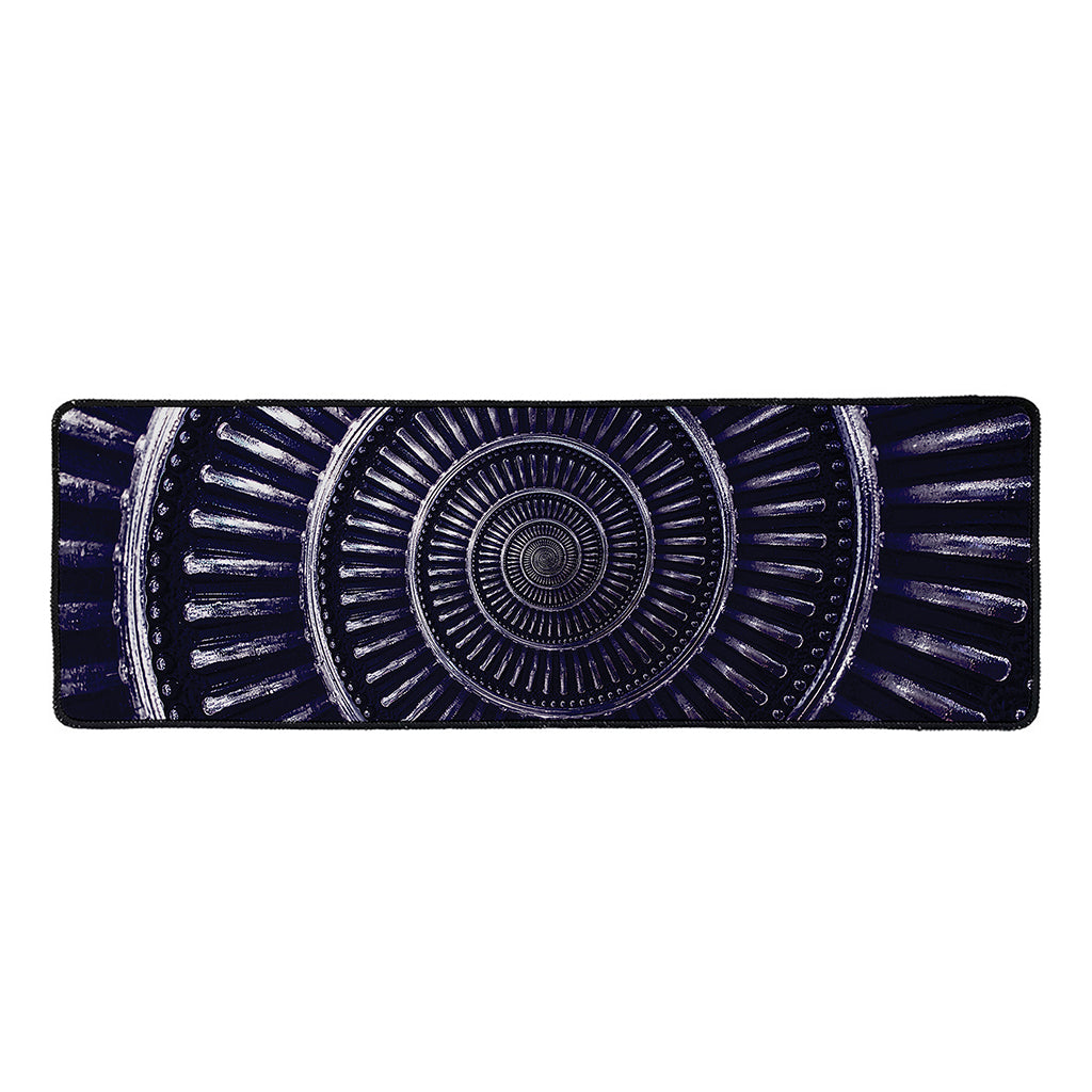 Dark Navy Metal Spiral Print Long Kitchen Mat