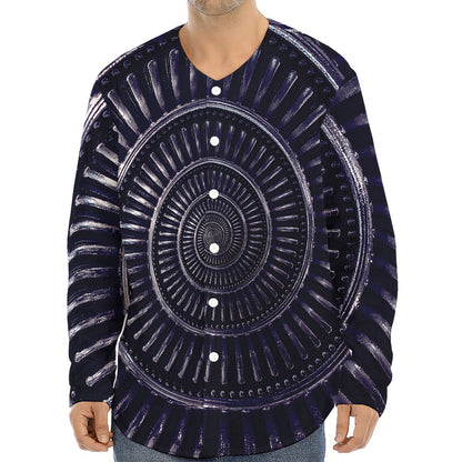 Dark Navy Metal Spiral Print Long Sleeve Baseball Jersey