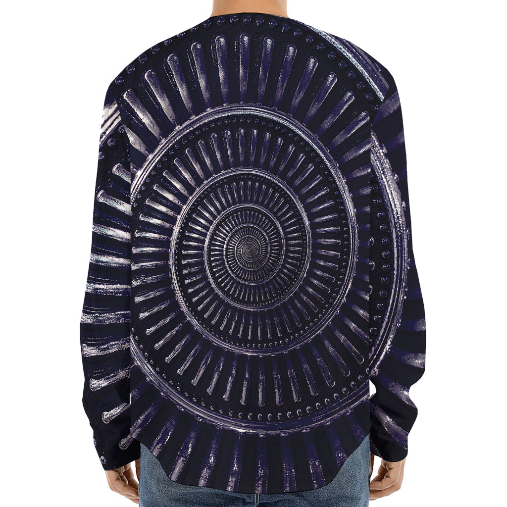 Dark Navy Metal Spiral Print Long Sleeve Baseball Jersey