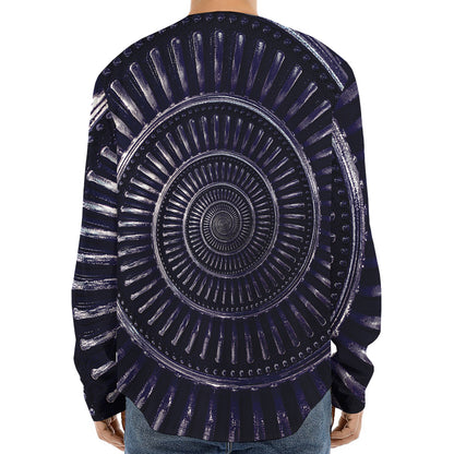 Dark Navy Metal Spiral Print Long Sleeve Baseball Jersey