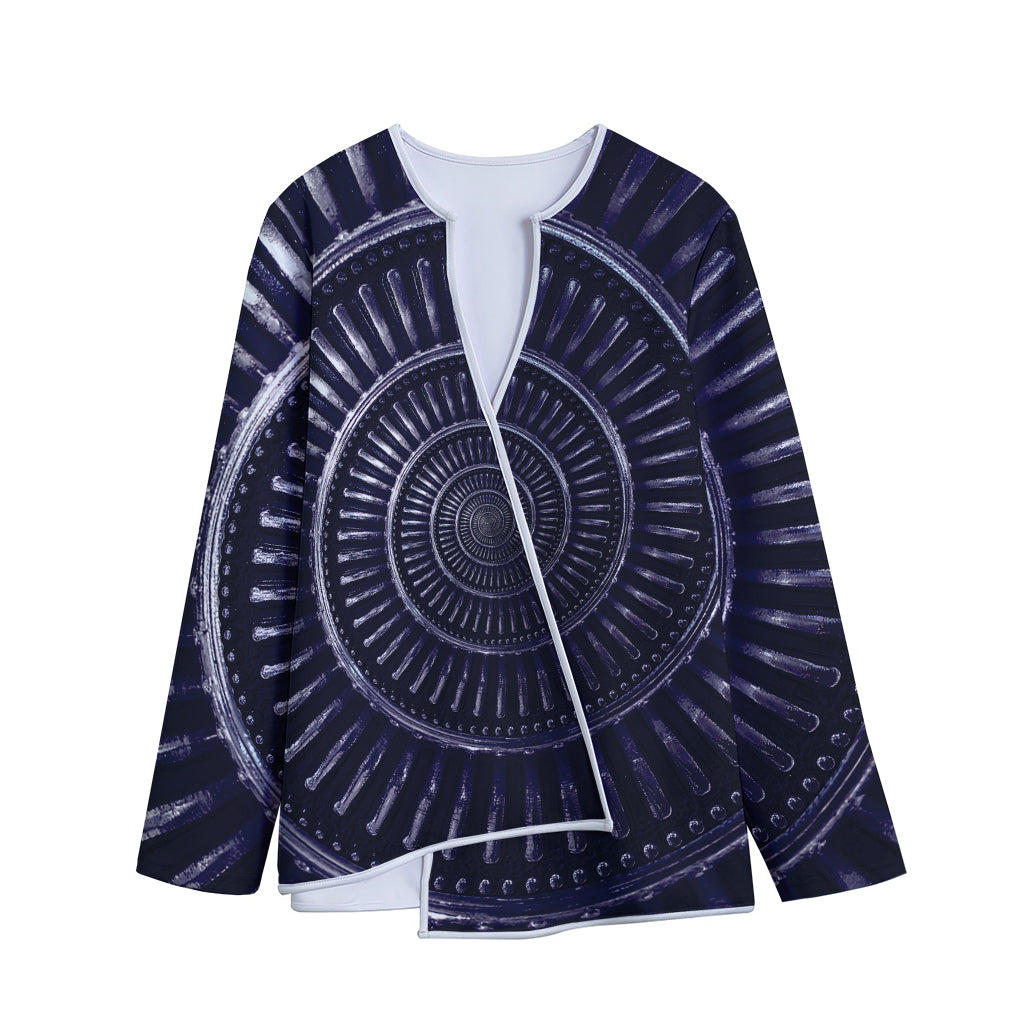 Dark Navy Metal Spiral Print Long Sleeve Short Coat