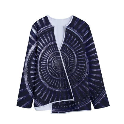 Dark Navy Metal Spiral Print Long Sleeve Short Coat