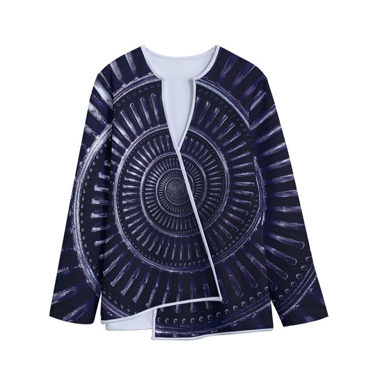 Dark Navy Metal Spiral Print Long Sleeve Short Coat