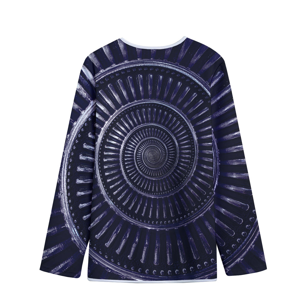 Dark Navy Metal Spiral Print Long Sleeve Short Coat
