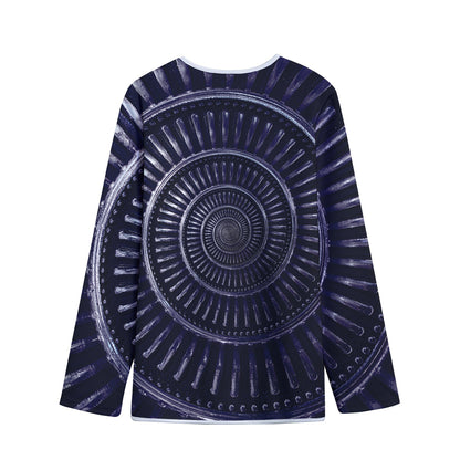 Dark Navy Metal Spiral Print Long Sleeve Short Coat