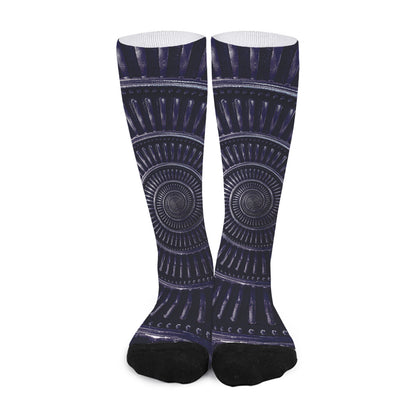 Dark Navy Metal Spiral Print Long Socks
