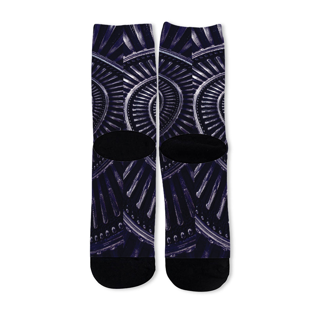 Dark Navy Metal Spiral Print Long Socks