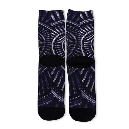Dark Navy Metal Spiral Print Long Socks