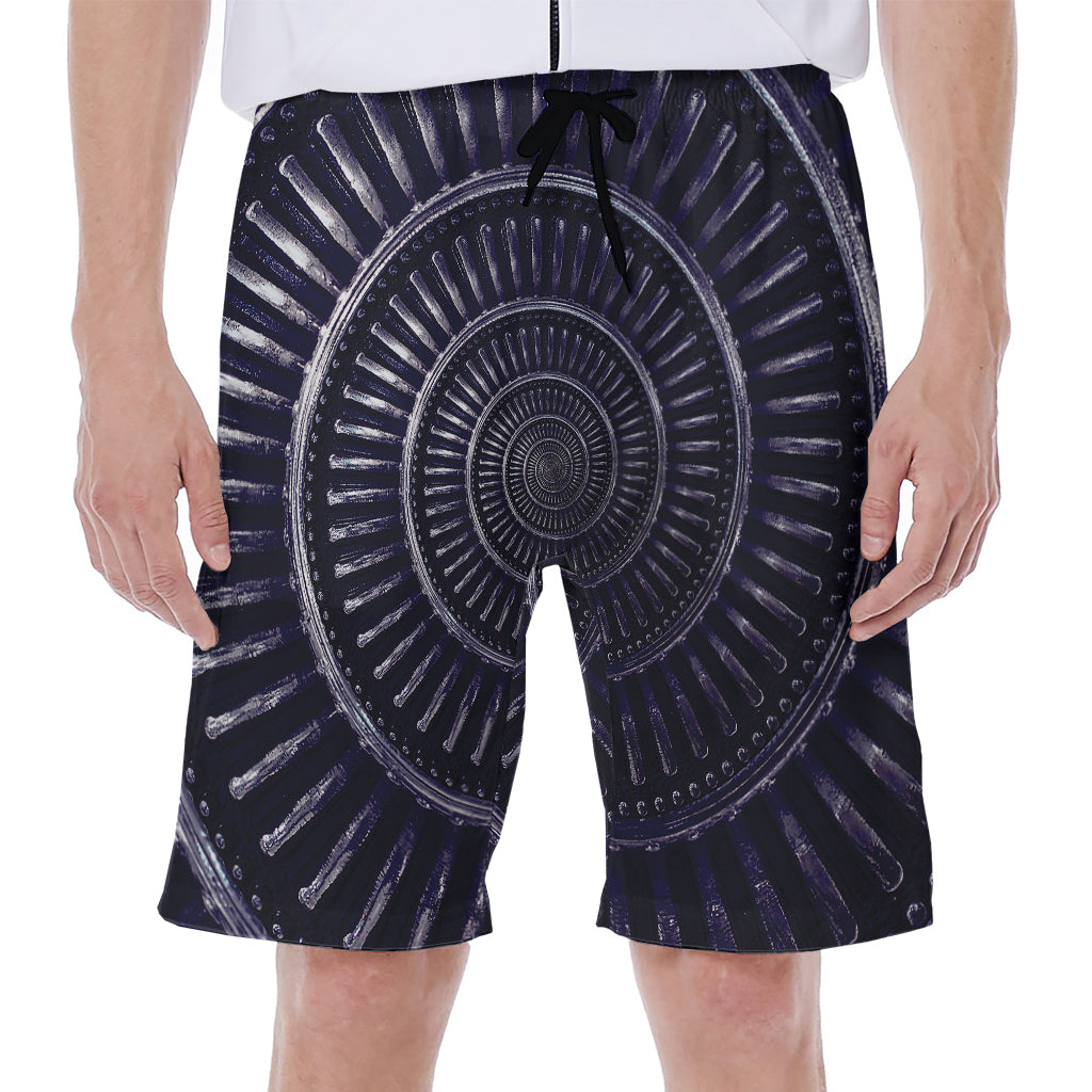 Dark Navy Metal Spiral Print Men's Beach Shorts