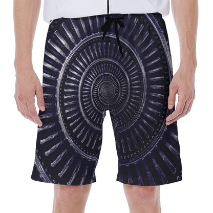 Dark Navy Metal Spiral Print Men's Beach Shorts