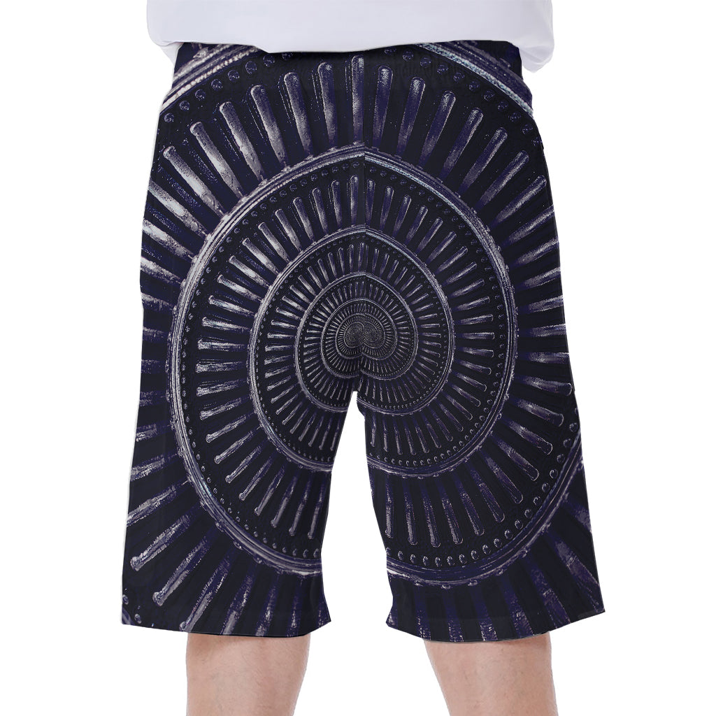 Dark Navy Metal Spiral Print Men's Beach Shorts