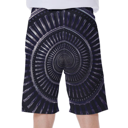 Dark Navy Metal Spiral Print Men's Beach Shorts