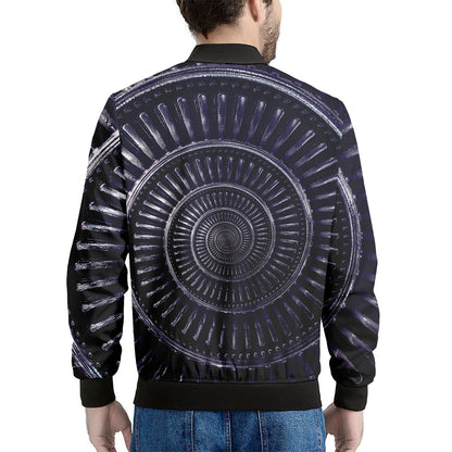 Dark Navy Metal Spiral Print Men's Bomber Jacket