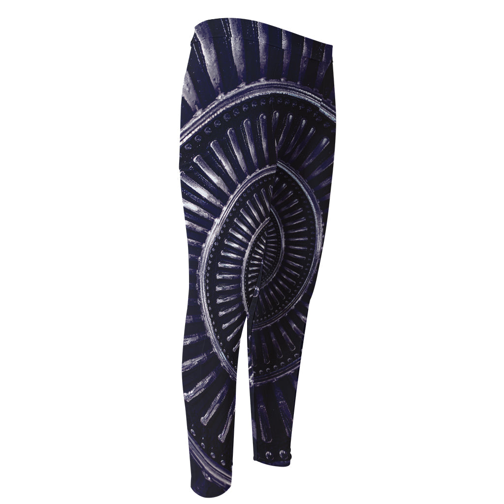 Dark Navy Metal Spiral Print Men's Compression Pants