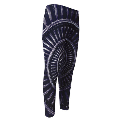 Dark Navy Metal Spiral Print Men's Compression Pants