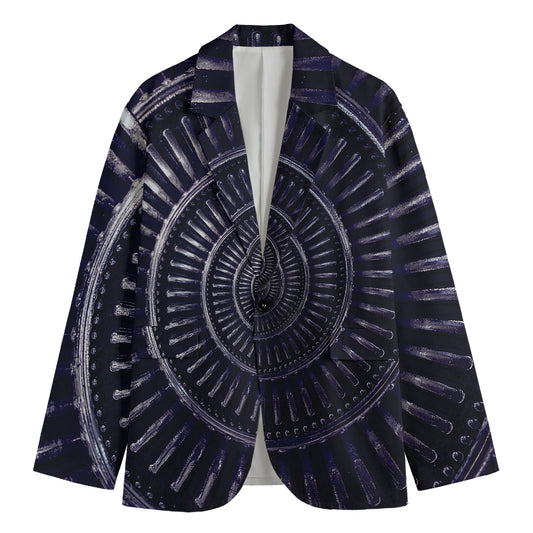 Dark Navy Metal Spiral Print Men's Cotton Blazer