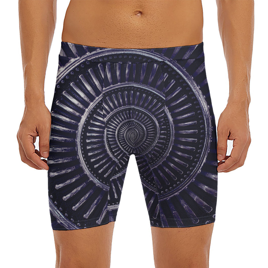 Dark Navy Metal Spiral Print Men's Long Boxer Briefs