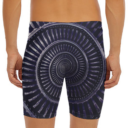 Dark Navy Metal Spiral Print Men's Long Boxer Briefs